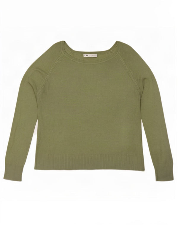 Zara Dame Loose Fit Boat Neck Jumper Sweater UK 14 Medium Green