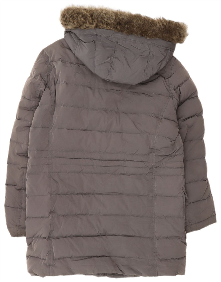 Massimo Dutti Dame Hætte Polstret Frakke UK 40 Large Grå Polyester