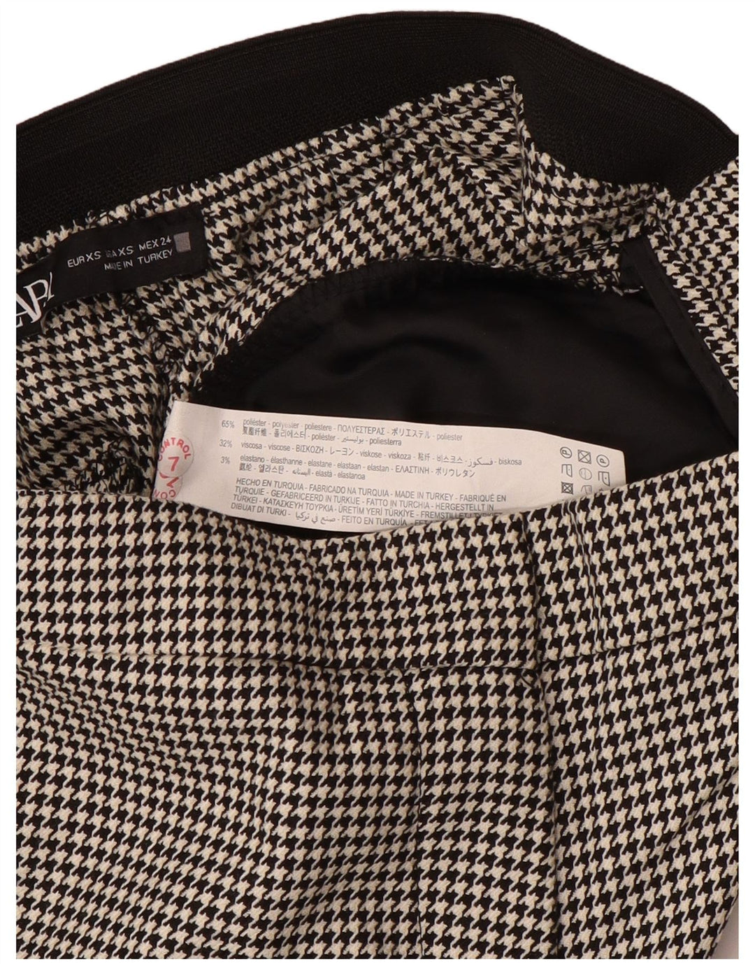 Zara Slim Suit Bukser til kvinder XS W24 L27 Sort Houndstooth Polyester