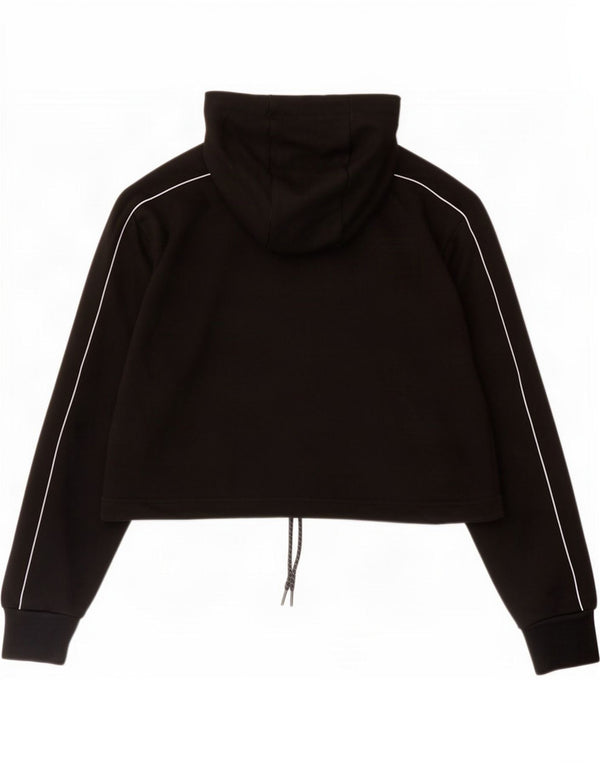 Ellesse Womens Crop Graphic Hoodie Jumper UK 12 Medium Black Bomuld