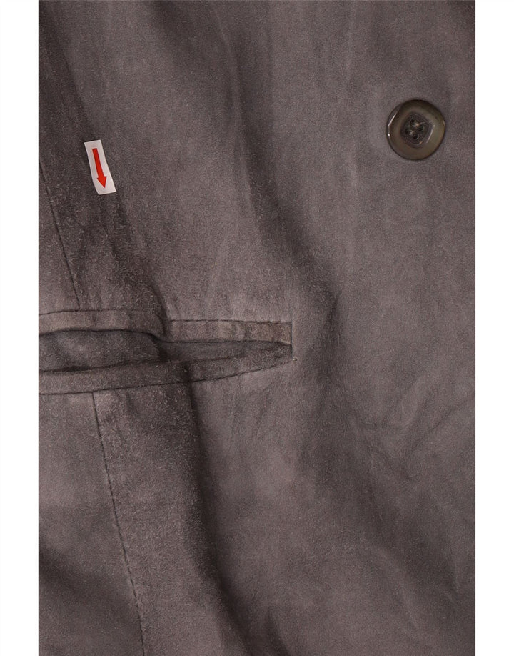 VINTAGE Dame dobbeltradet ruskindsblazerjakke UK 14 Medium Grey