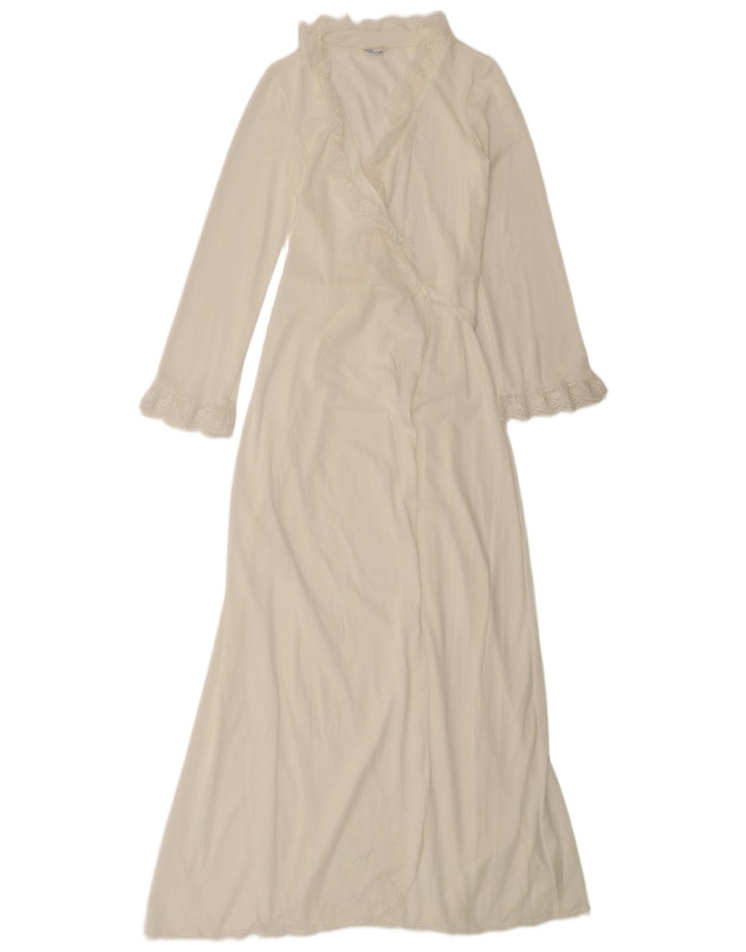 Vintage Dame Langærmet Robe Maxi Kjole UK 10 Small White