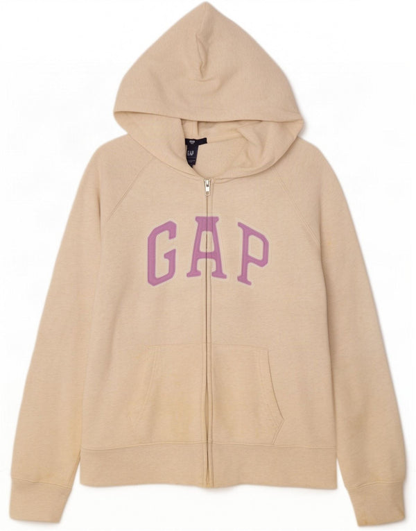 Gap Womens Graphic Zip Hoodie Sweater UK 16 Large Beige Flecked Cotton