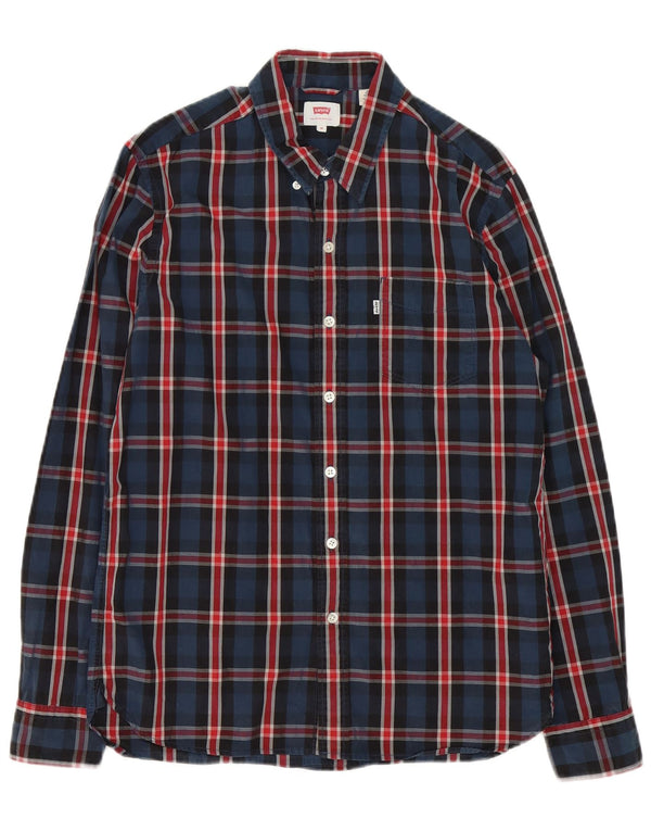 Levi's Mens Shirt Medium Navy Blue Check Cotton