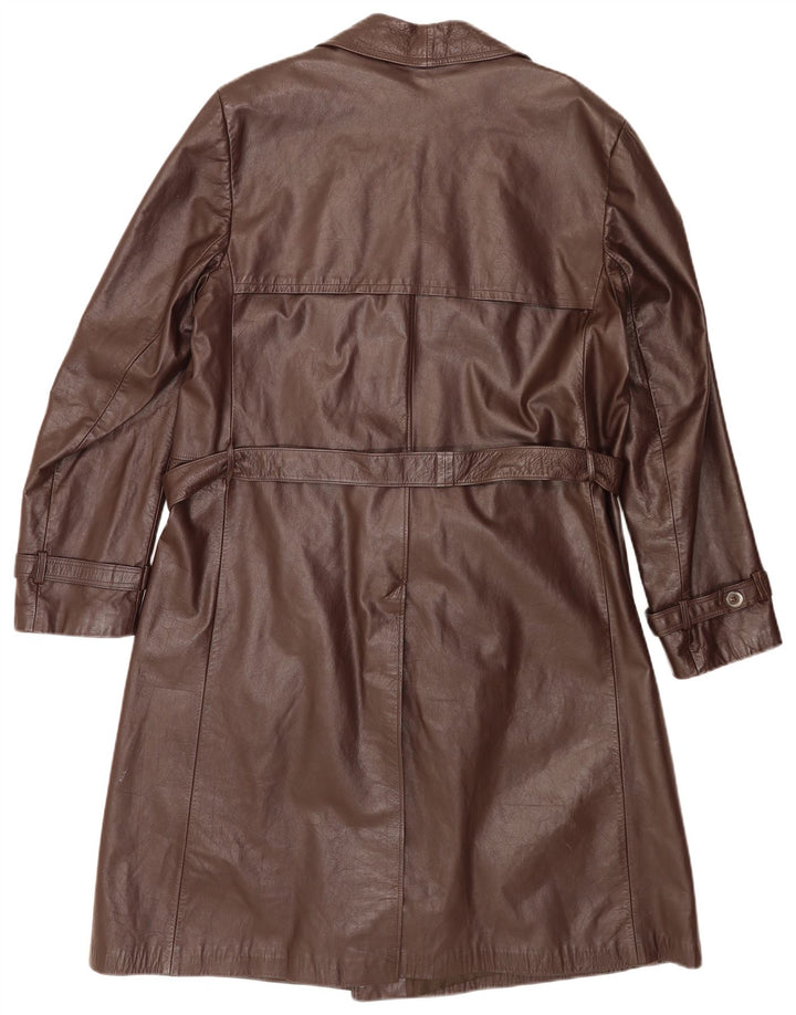 Vintage herre læder dobbeltradet frakke IT 56 2XL Brun Klassisk