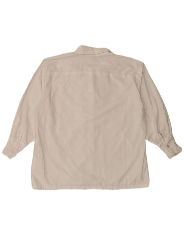 Vintage kvinders flæse foran skjorte bluse UK 20 2XL Hvid