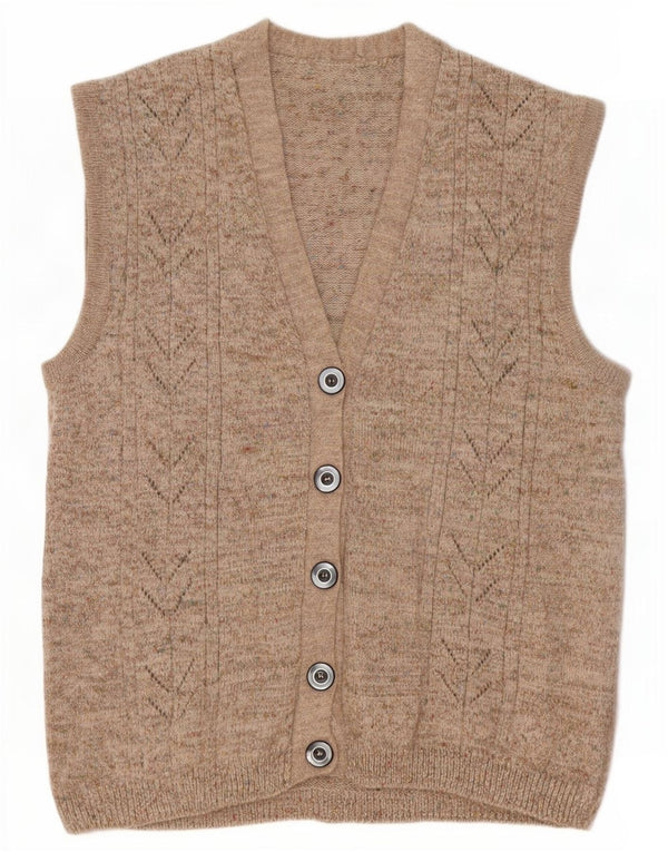 Vintage ærmeløs cardigan sweater til kvinder UK 14 Medium Beige Flecked