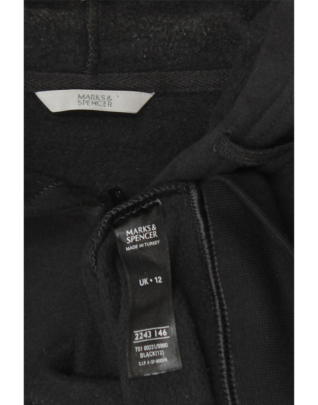 Marks & Spencer Dame Hættetrøje Sweater UK 12 Medium Sort Bomuld