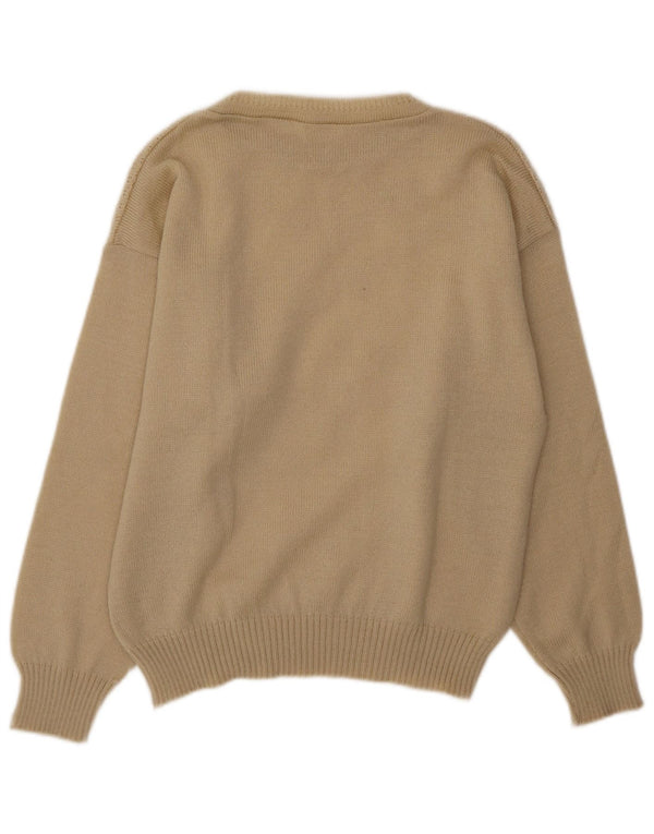 Vintage Womens Crew Neck Jumper Sweater UK 16 Large Beige Geometric