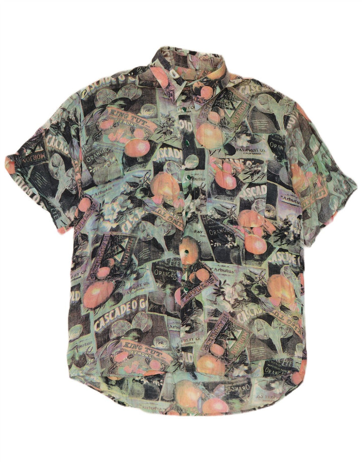 Vintage herre abstrakt mønster kortærmet skjorte stor flerfarvet retro