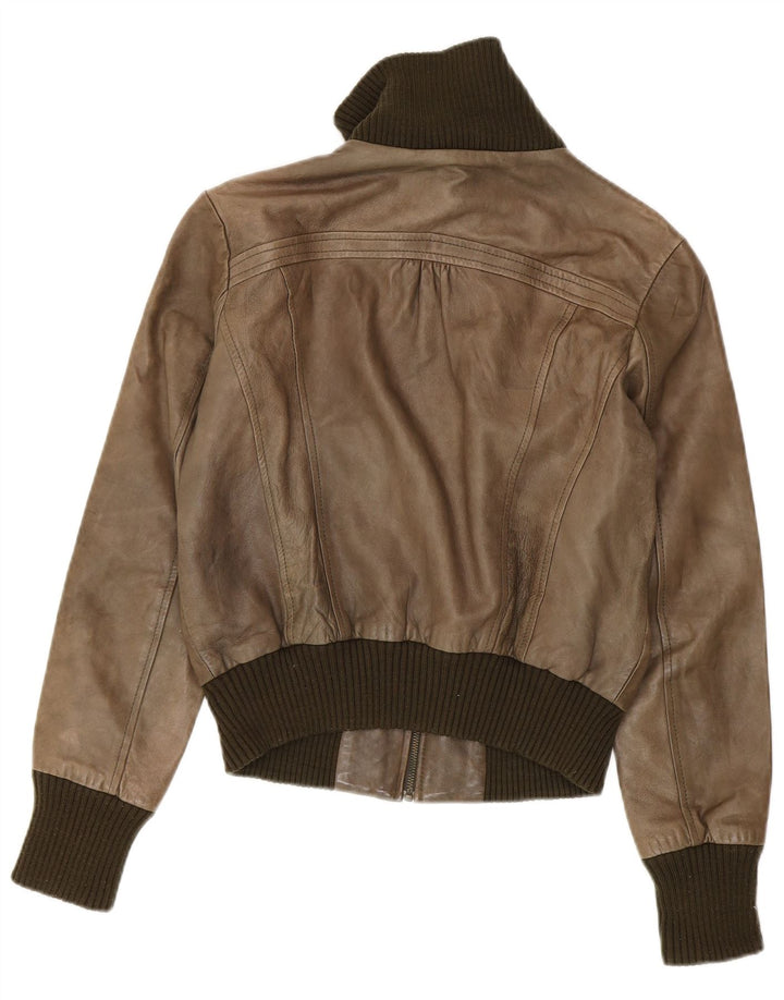Oasis Dame Læderjakke UK 14 Medium Khaki Colourblock