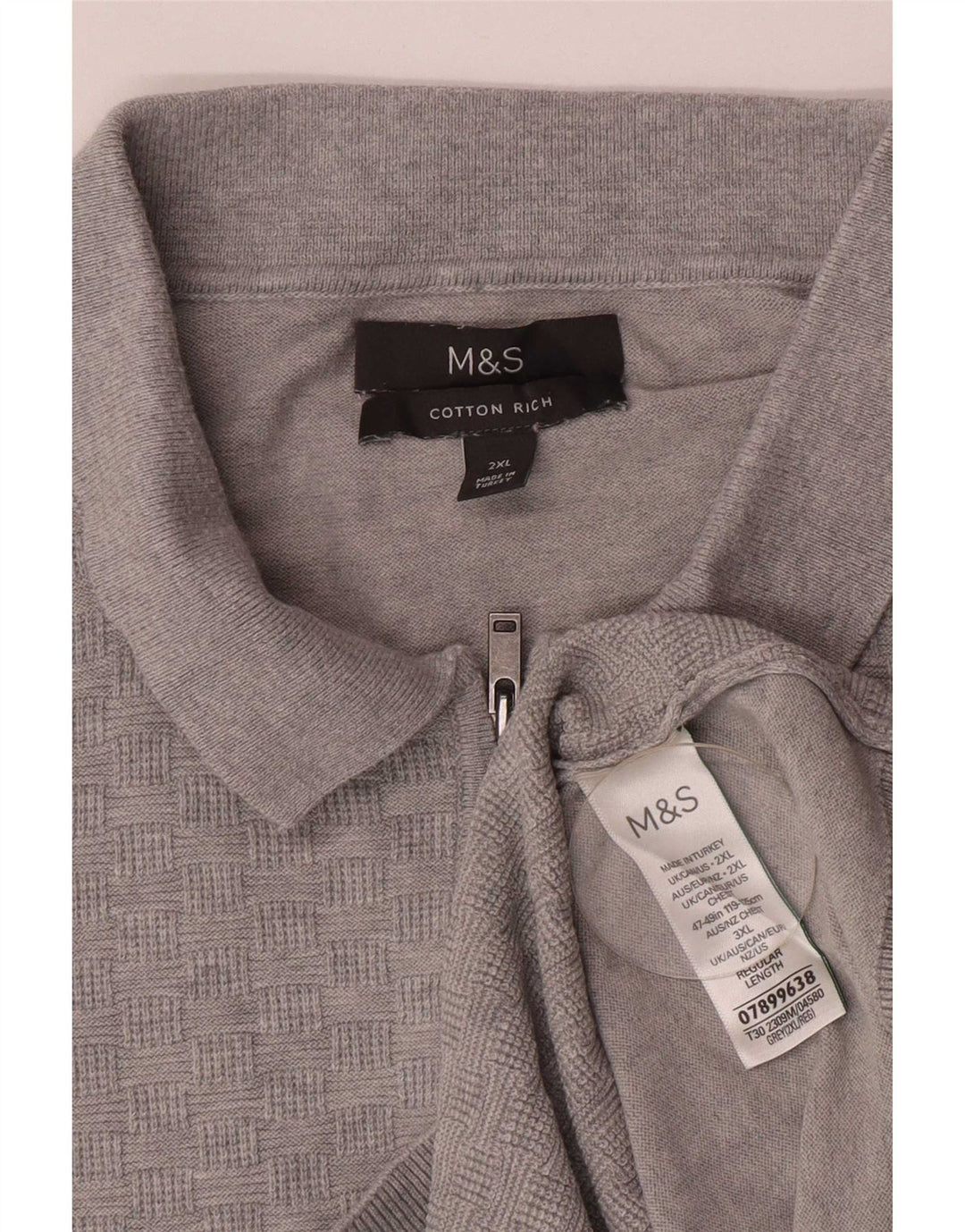 Marks & Spencer Herre Polo Neck Jumper Sweater 2XL Grå Bomuld