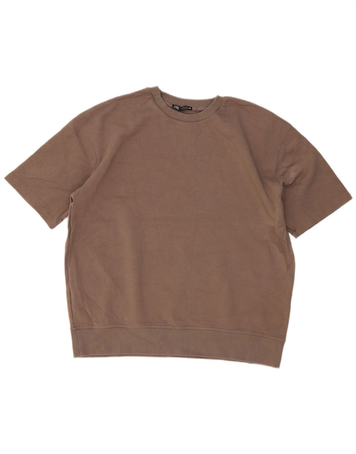 Zara Kortærmet Oversized Sweatshirt Jumper UK 14 Medium Beige