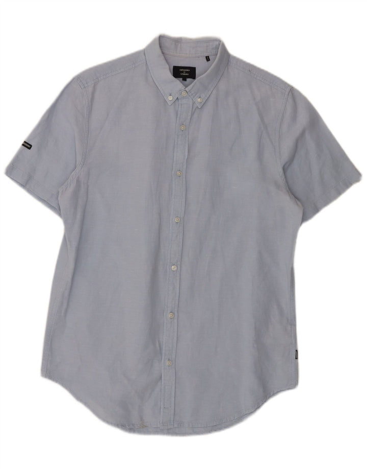 Superdry Kortærmet Herreskjorte Stor Blå Linen