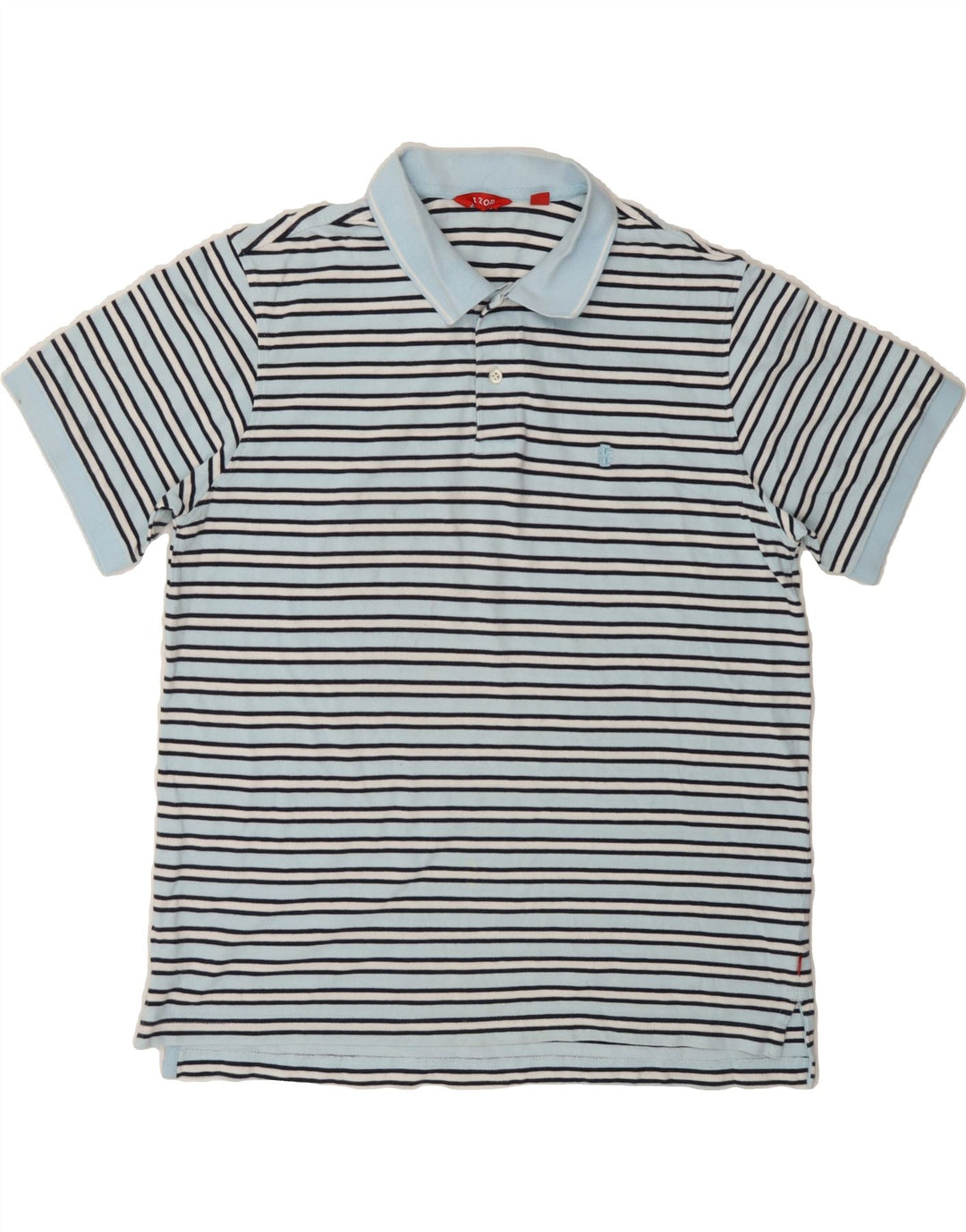 IZOD Mens Polo Shirt Large Blue Striped Cotton Vintage Izod and Second-Hand Izod from Messina Hembry 