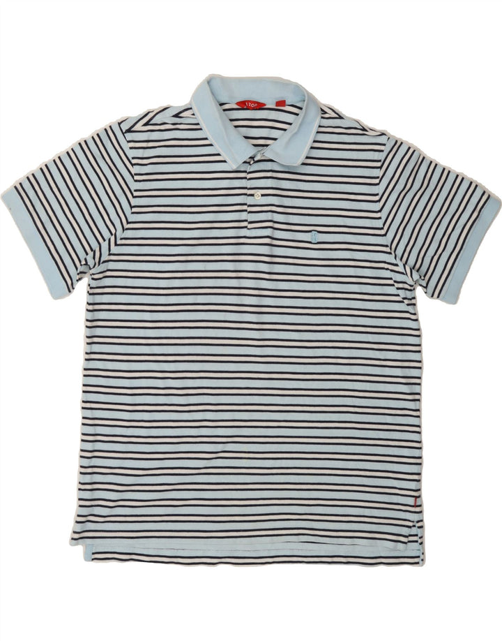IZOD Mens Polo Shirt Large Blue Striped Cotton Vintage Izod and Second-Hand Izod from Messina Hembry 