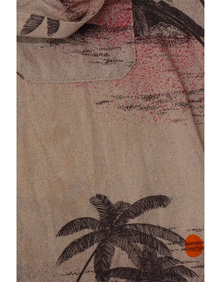 VINTAGE Hawaiiansk kortærmet skjorte til mænd Stor beige blomsterbomuld