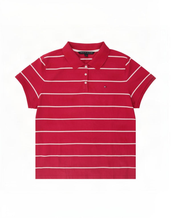 Tommy Hilfiger Dame Polo Shirt UK 20 2XL Rødstribet Bomuld