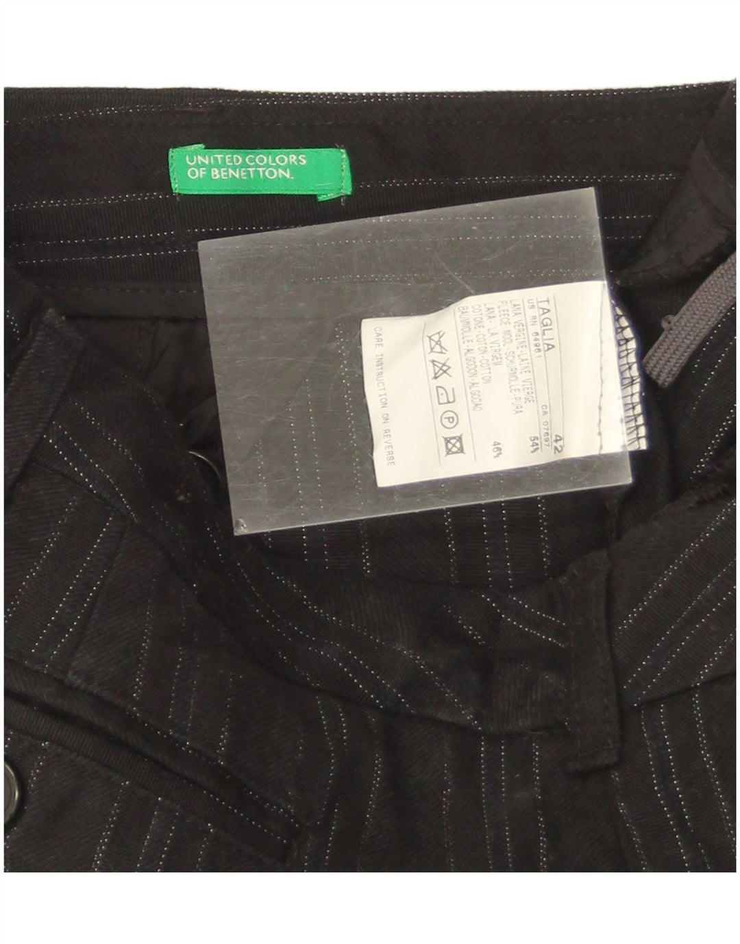 Benetton Dame Mini Nederdel IT 42 Medium W32 Sort Stribet Virgin Wool