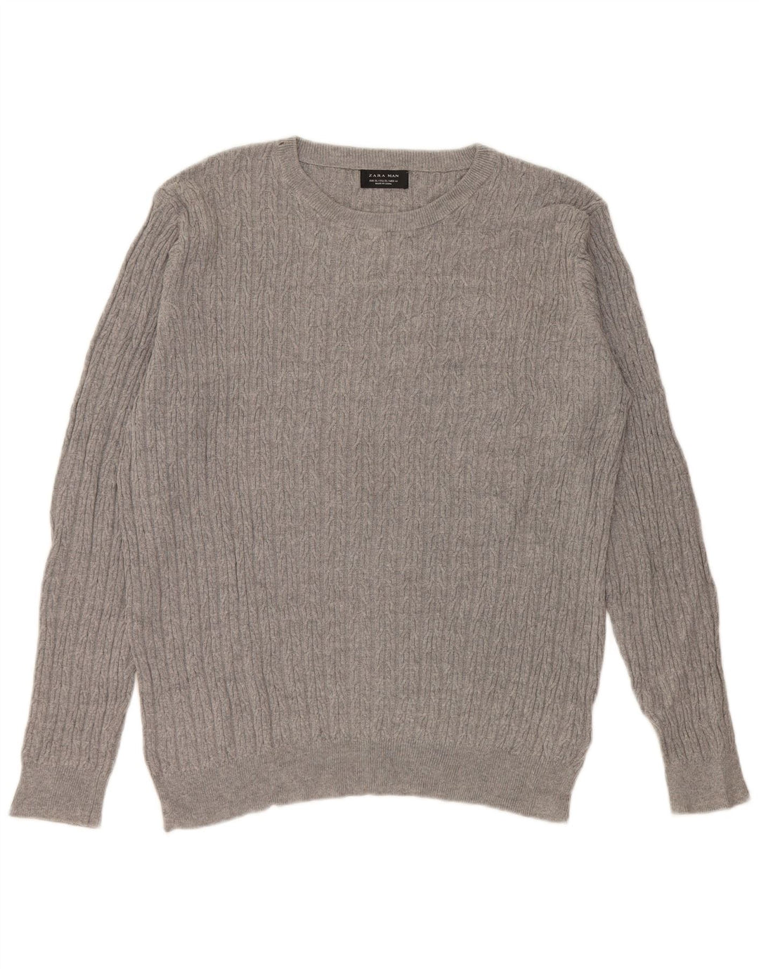 Zara Herre sweater med rund hals XL Grå bomuld