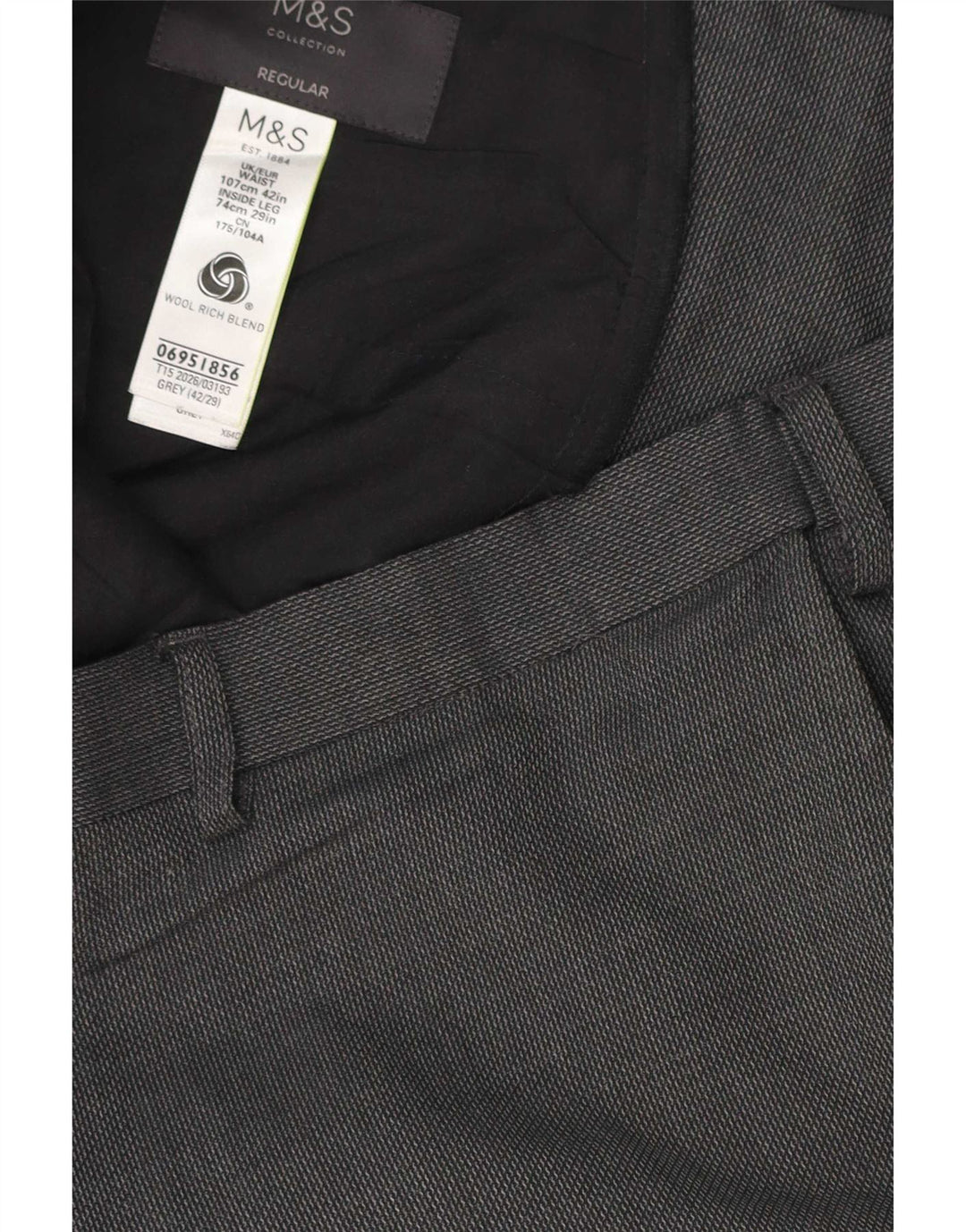 Marks & Spencer Herre Regular Fit Casual Bukser W42 L29 Grå Polyester