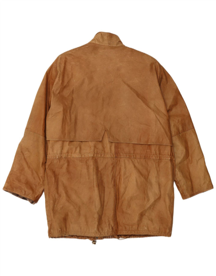VINTAGE Læderfrakke til kvinder UK 16 Stort beige læder
