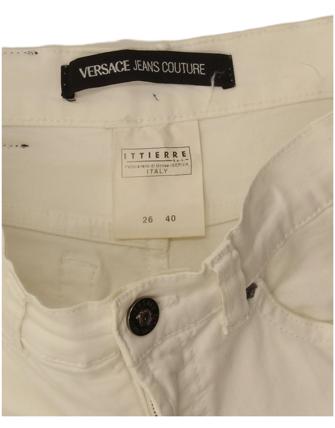 Versace Dame Bootcut Casual Bukser IT 40 Small W26 L33 Hvid Bomuld