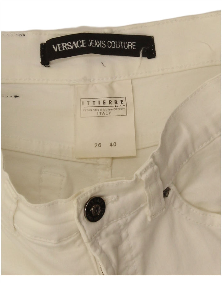 Versace Dame Bootcut Casual Bukser IT 40 Small W26 L33 Hvid Bomuld