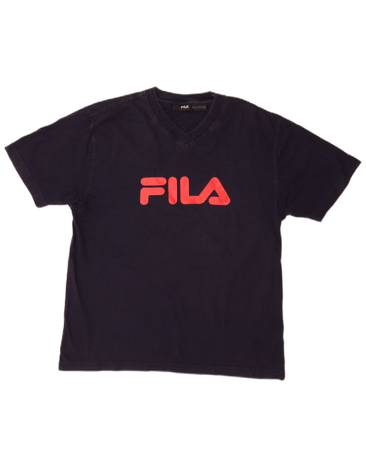 FILA Herre grafisk T-shirt Top Medium Marineblå Bomuld