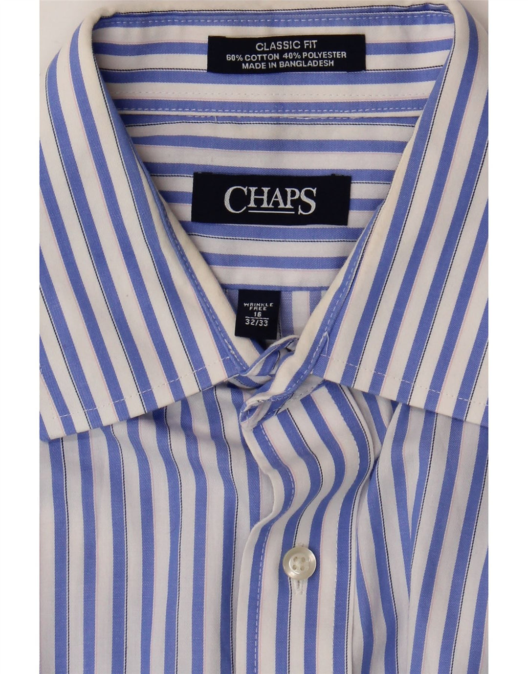 Chaps Herre Classic Fit skjorte str. 16 Stor blå stribet bomuld