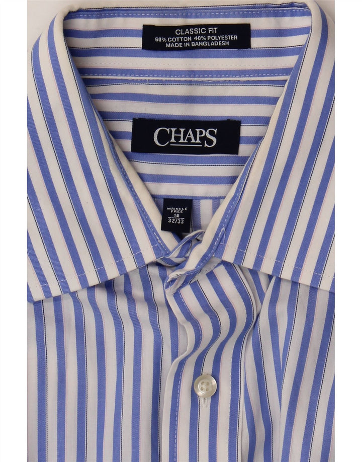 Chaps Herre Classic Fit skjorte str. 16 Stor blå stribet bomuld