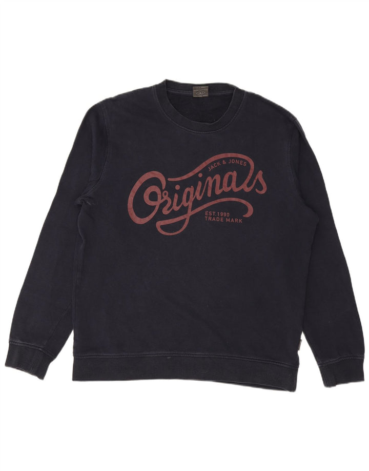 JACK & JONES Grafisk sweatshirt til mænd Stor marineblå bomuld