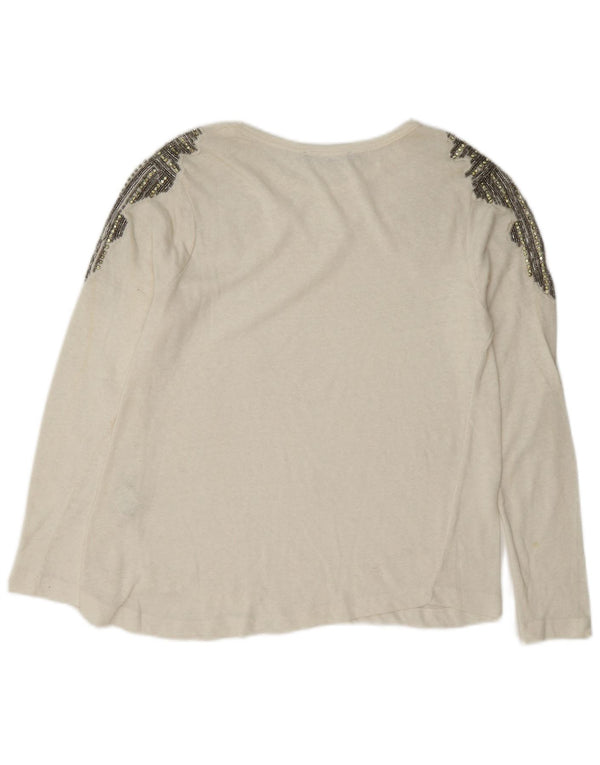 Zara Dame Top Langærmet UK 10 Small White Bomuld