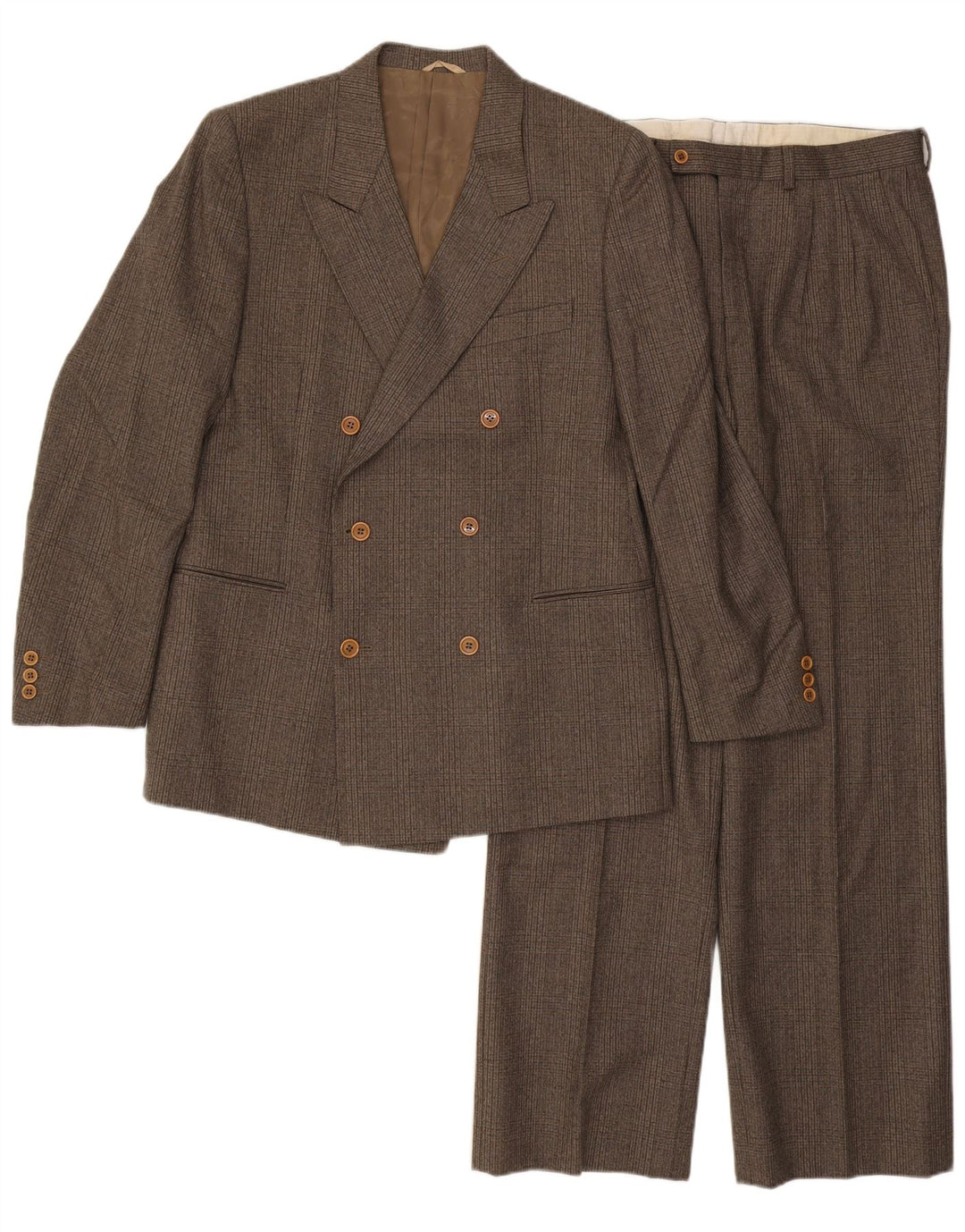 Vintage Herre 2-delt jakkesæt IT 50 Large W32 L32 Brun ternet uld