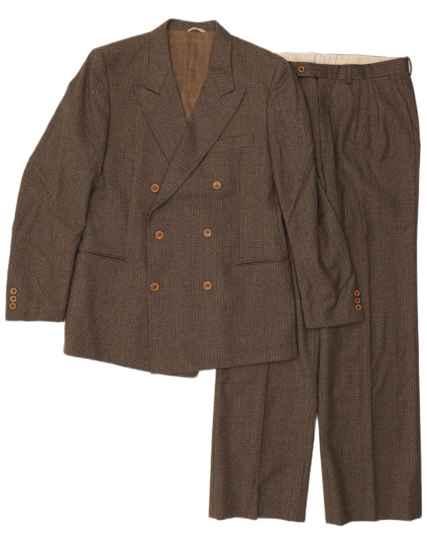 Vintage Herre 2-delt jakkesæt IT 50 Large W32 L32 Brun ternet uld