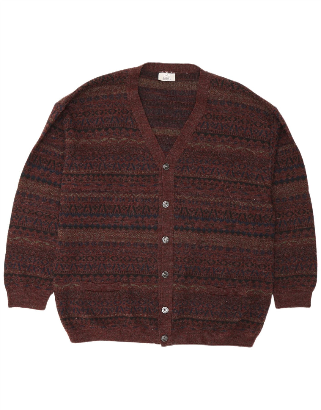 Rodes Herre Cardigan Sweater 2XL Brun Geometrisk Uld