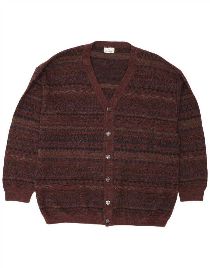 Rodes Herre Cardigan Sweater 2XL Brun Geometrisk Uld
