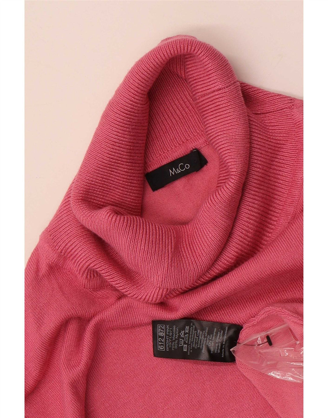 M&Co Dame Roll Neck Jumper Sweater UK 16 Large Pink Viscose