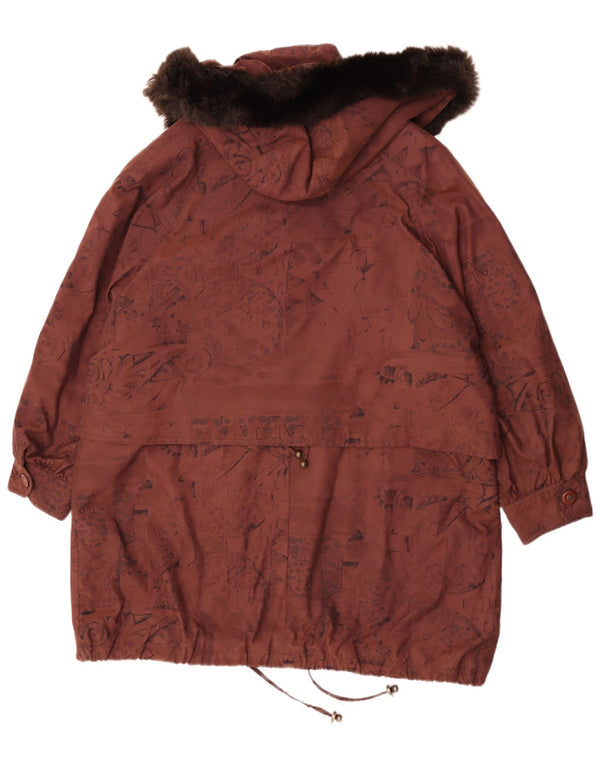 Vintage Dame Hætte Oversized Windbreaker Coat UK 16 Large Brown Floral