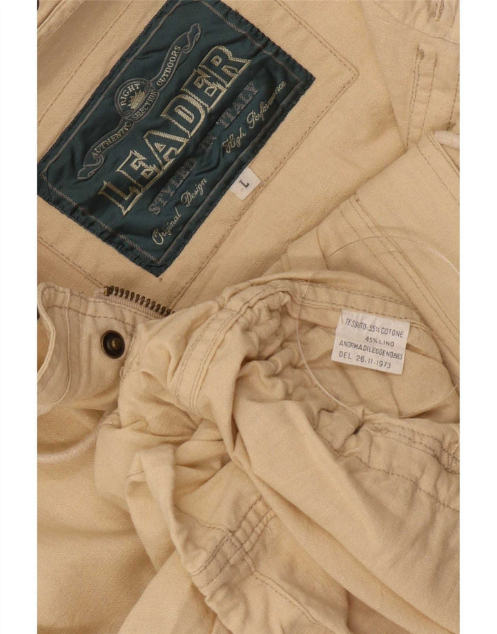 Leader Herre Hooded Utility Jacket UK 40 Large Beige Cotton