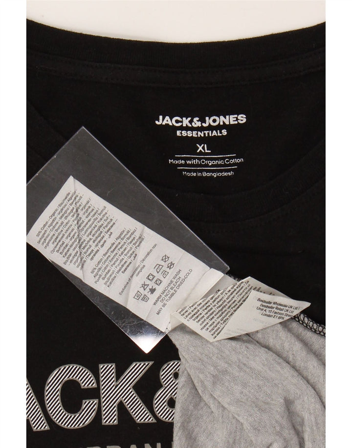 JACK & JONES Herre grafisk T-shirt Top XL Sort Colourblock Bomuld