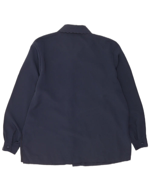 Vintage dameskjorte bluse UK 14 Medium Navy Blue Floral