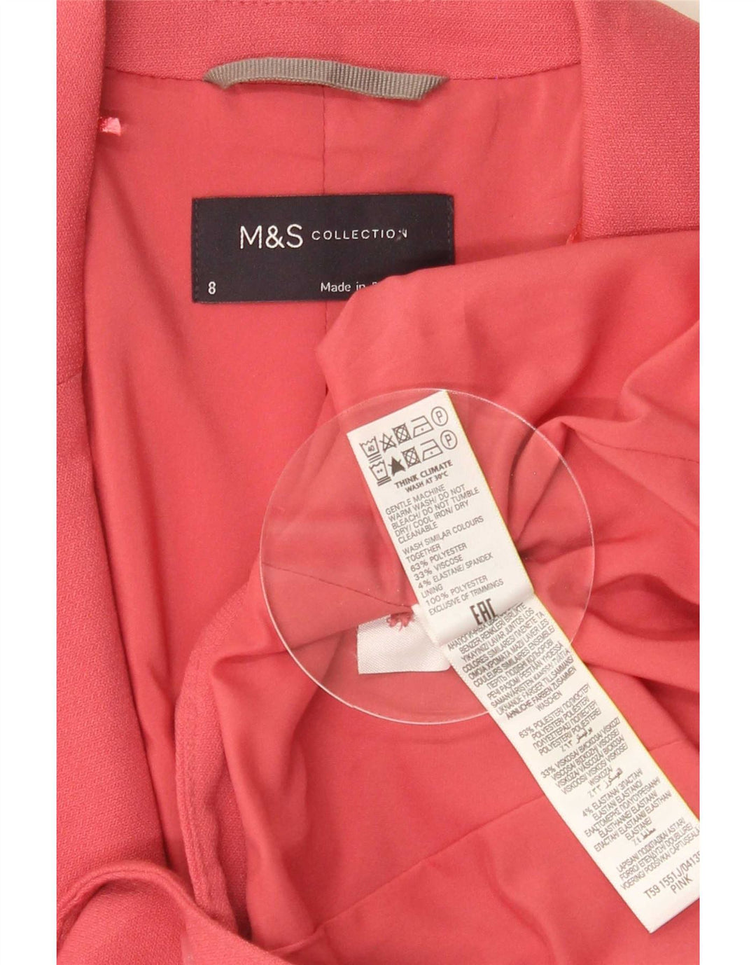 Marks & Spencer Dame 1-knaps blazerjakke UK 8 Small Pink Polyester