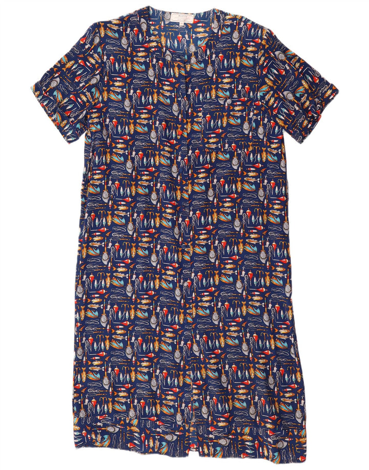 Karel Kvinders abstrakt mønster skjortekjole UK 14 Medium Navy Blue