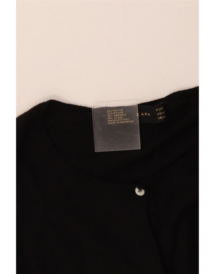 Zara Dame Cardigan Sweater UK 12 Medium Black Rayon