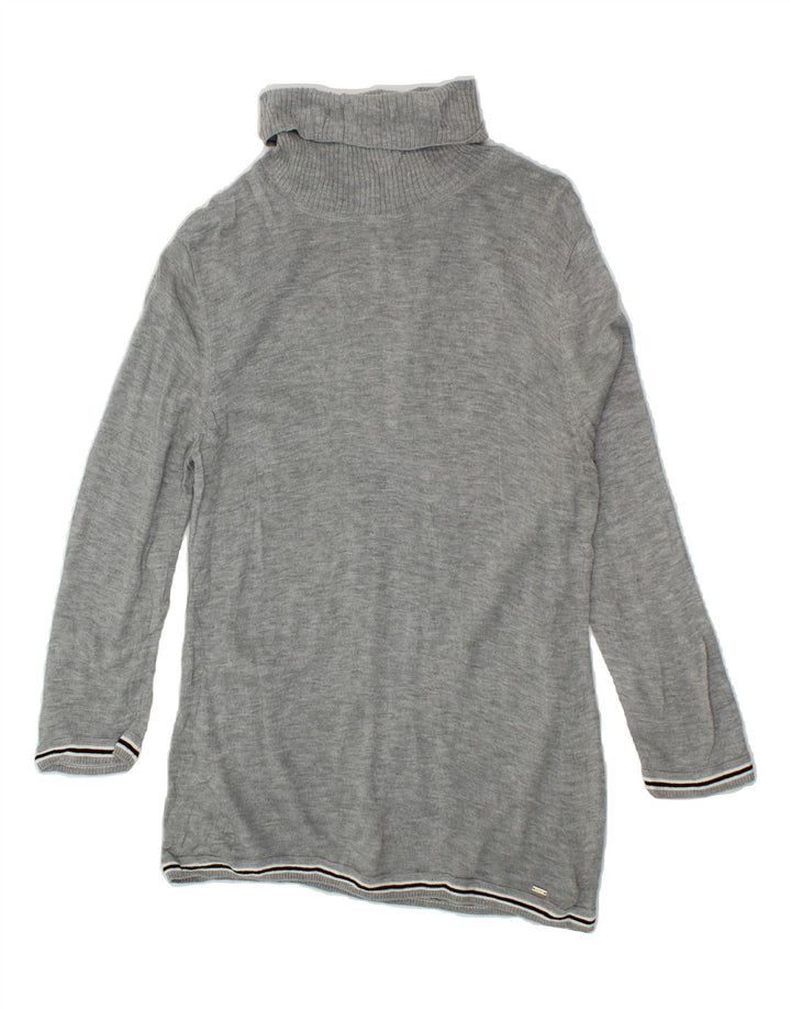 TOMMY HILFIGER Womens Longline Roll Neck Jumper Sweater UK 12 Medium Grey Vintage Tommy Hilfiger and Second-Hand Tommy Hilfiger from Messina Hembry 