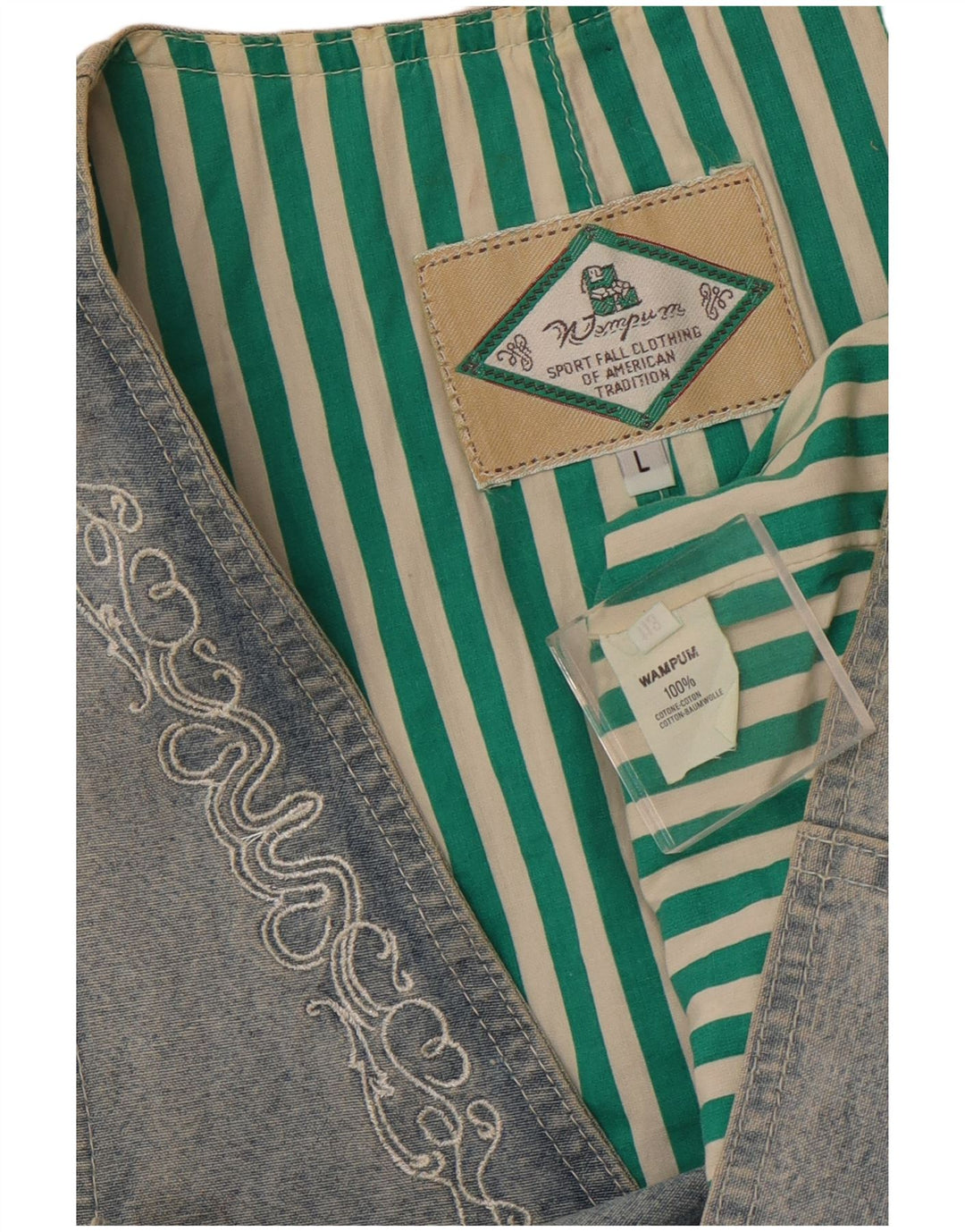 WAMPUM Damevest UK 16 Stor Blå Bomuld