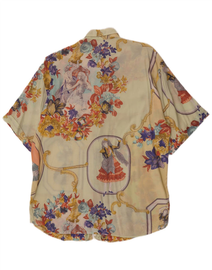 Vintage kortærmet skjorte til mænd Medium Yellow Floral