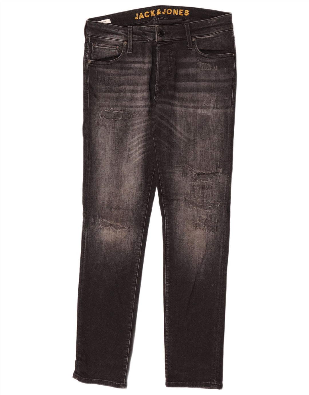 Jack & Jones Herre GLENN Distressed Slim Jeans W33 L32 Sort Bomuld