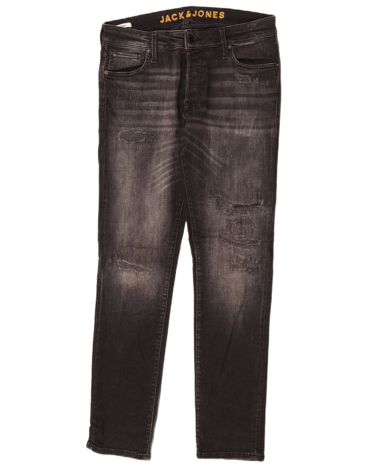 Jack & Jones Herre GLENN Distressed Slim Jeans W33 L32 Sort Bomuld